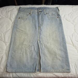 Seven7 Jeans Denim Skirt Women 26 Made in USA Light Wash Embroidered Midi Y2K